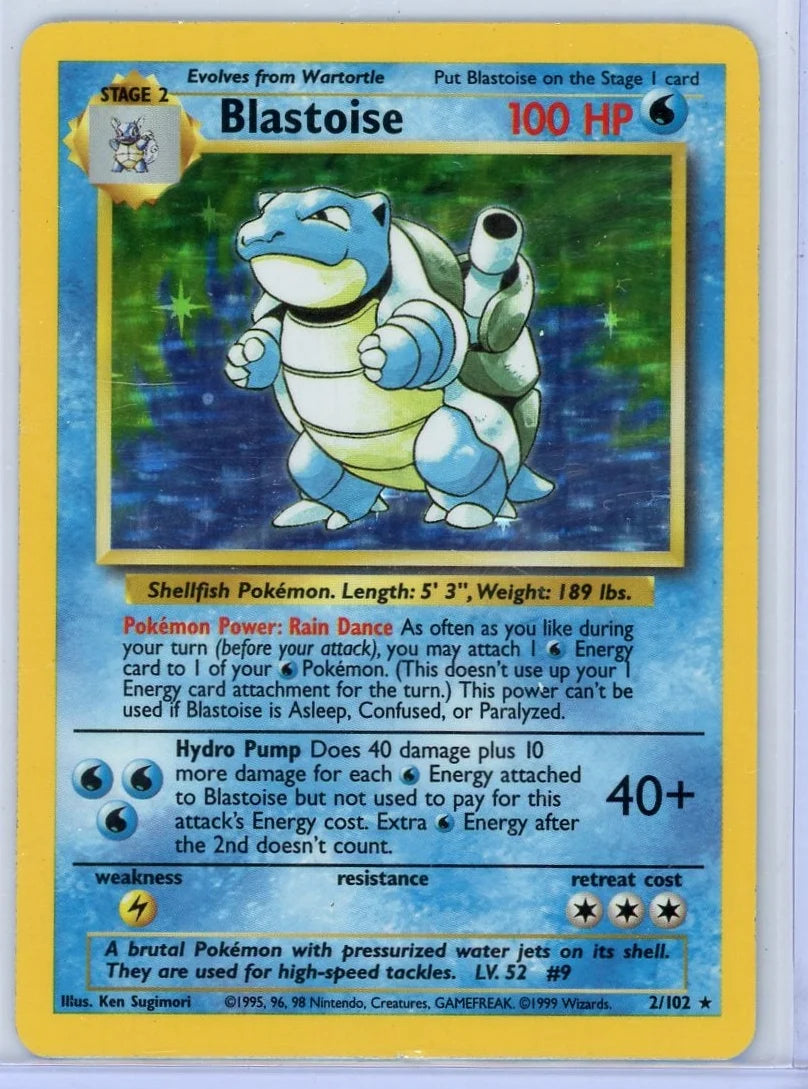 Blastoise 1999 Pokémon Base Set Holo #2/102 MP+
