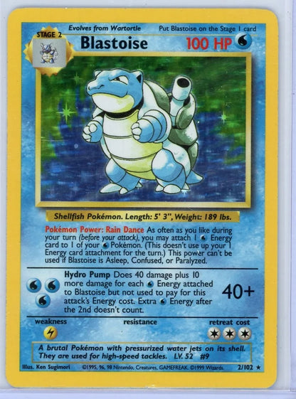 Blastoise 1999 Pokémon Base Set Holo #2/102 MP+