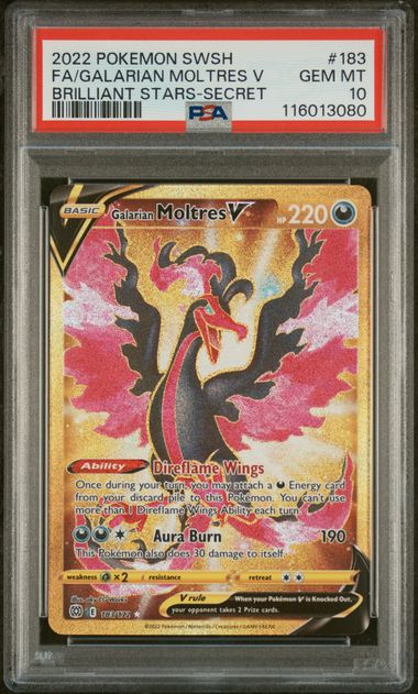 Galarian Moltres V Pokémon Brilliant Stars Secret Rare #183/172 PSA 10