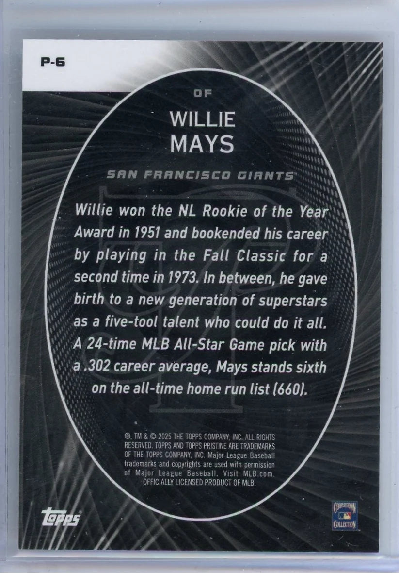 Willie Mays 2025 Topps Prestine Perseverance Orange #'d 11/25