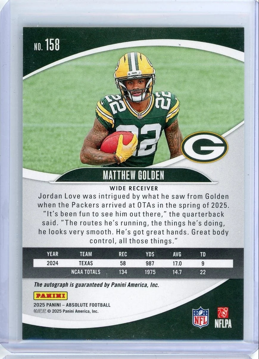 Matthew Golden 2025 Panini Absolute autograph rookie card