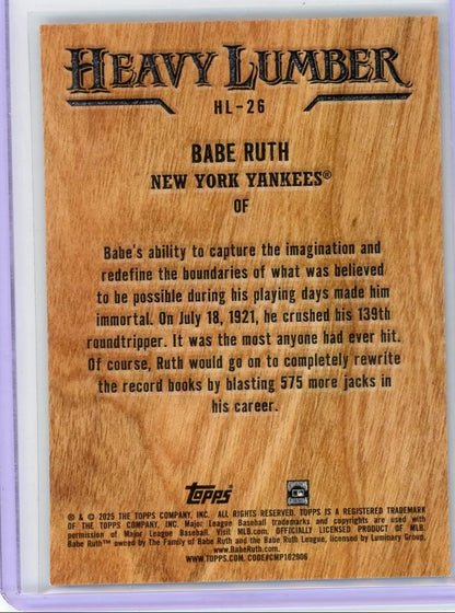 Babe Ruth 2025 Topps Series 2 Heavy Lumber #HL-26