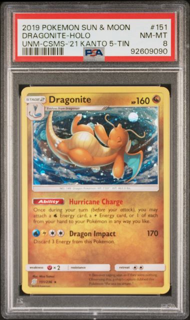 Dragonite Pokémon Unified Minds Holo Rare #151/236 PSA 8