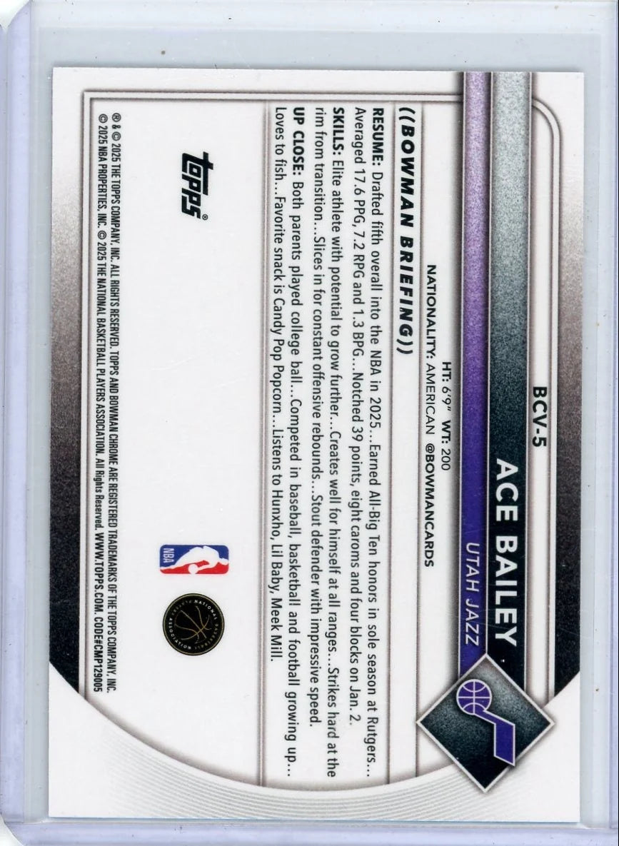 Ace Bailey 2025-26 Bowman Chrome purple ref. RC #'d 058/199