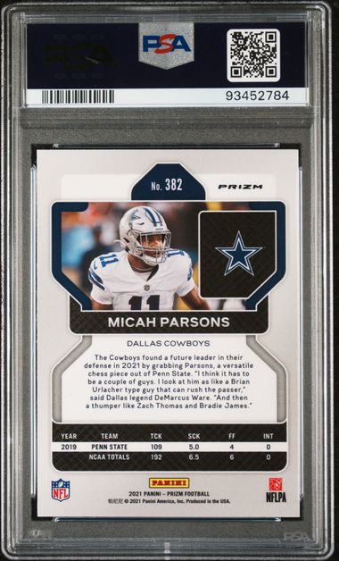 Micah Parsons 2021 Panini Prizm Lazer Prizm RC PSA 9