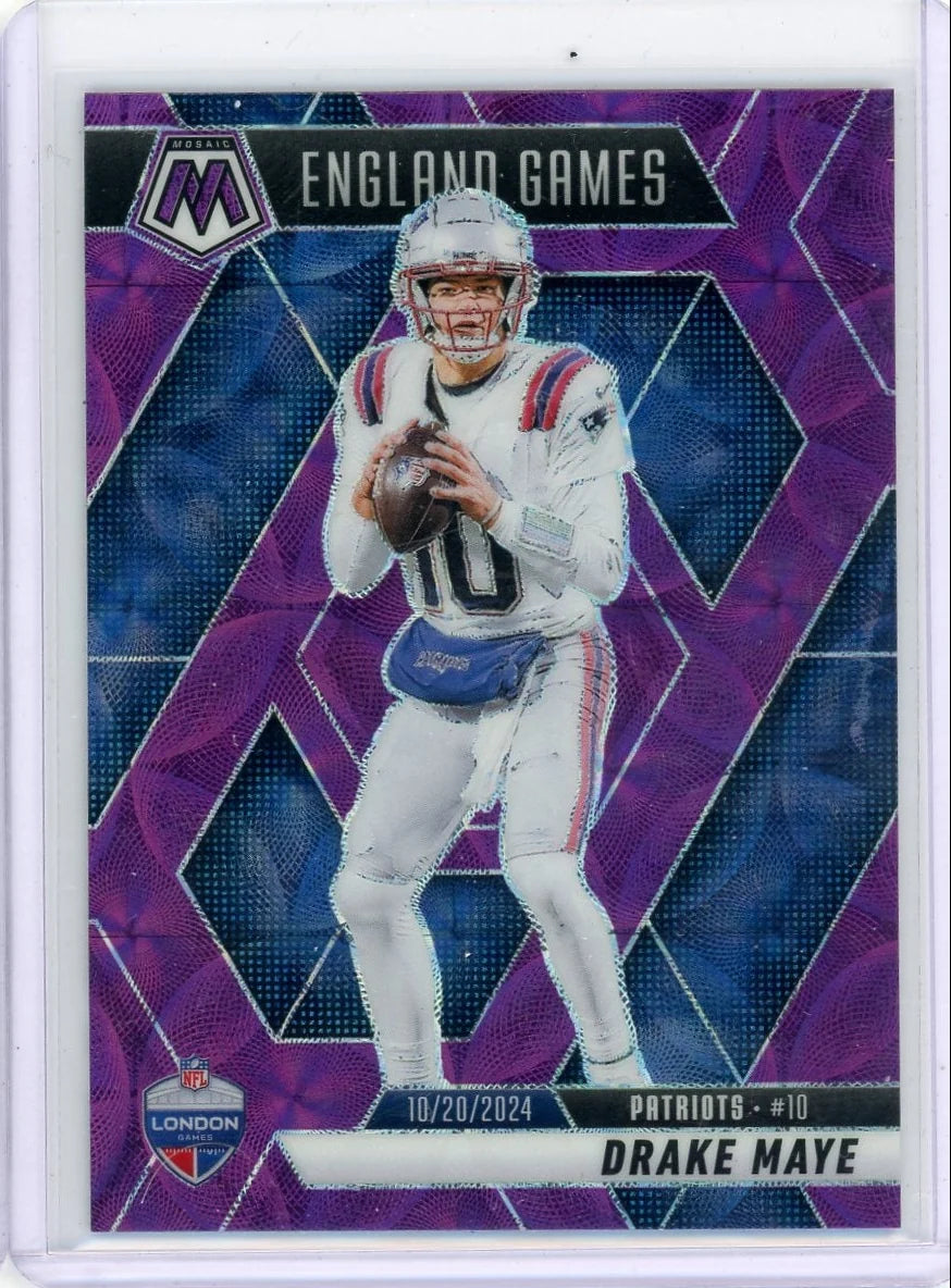 Drake Maye 2025 Panini Mosaic Purple Scope Prizm England Games