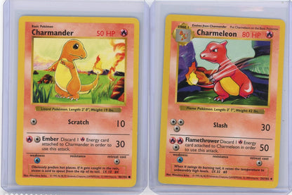 Charmander + Charmeleon Pokemon Base Set shadowless 2-card lot