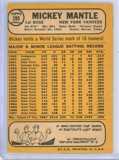 Mickey Mantle 1968 Topps #280 (OC/MC)