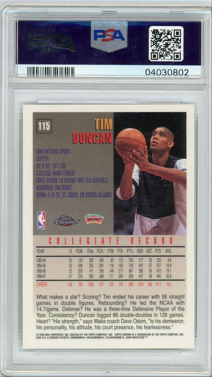 Tim Duncan 1997-98 Topps Chrome RC #115 PSA 10