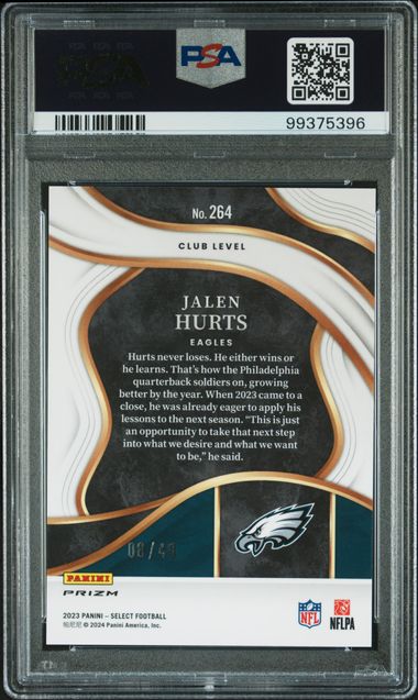 Jalen Hurts 2023 Panini Select Club Level Red Prizm #’d 08/49 PSA 10