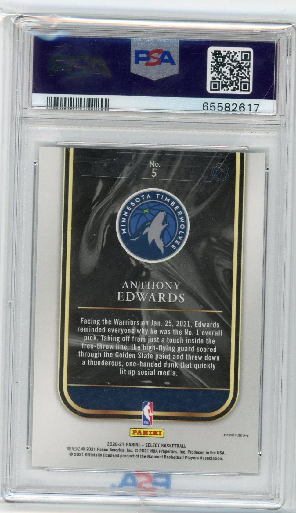 Anthony Edwards 2020 Panini Select Rookie Selections Silver PSA 10