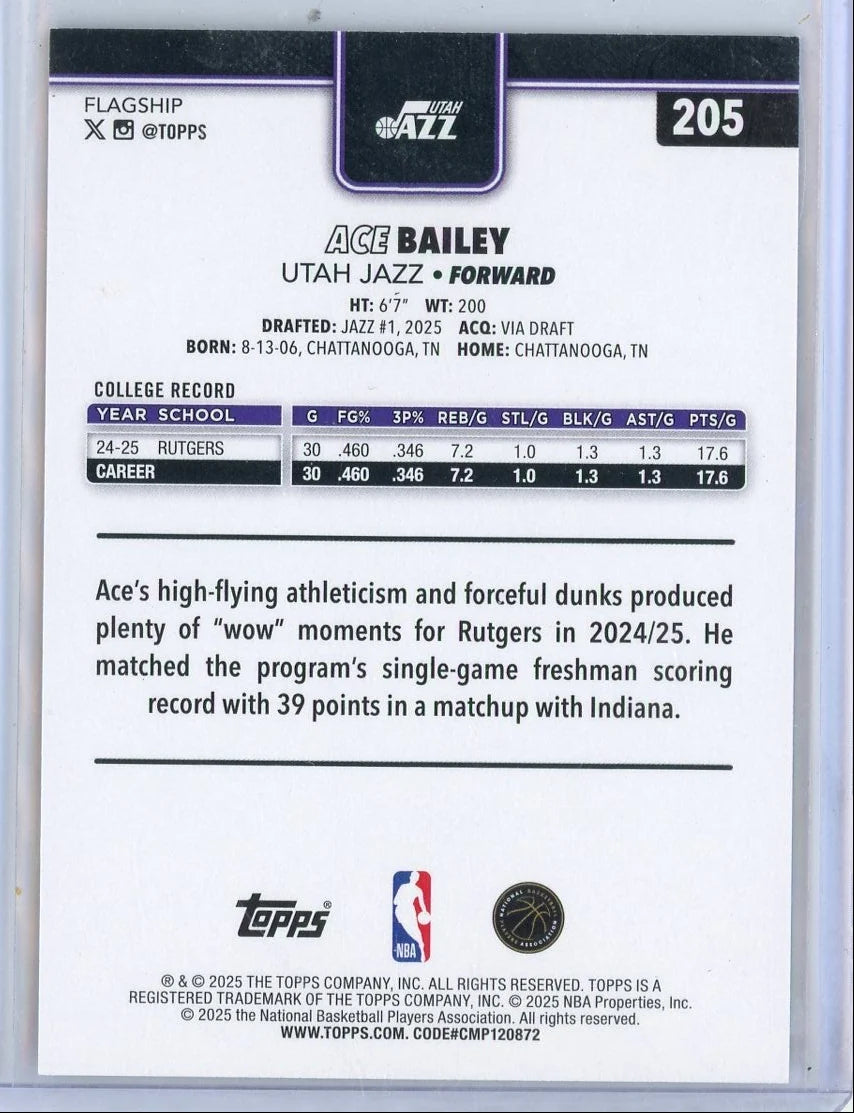 Ace Bailey 2025-26 Topps Flagship Black Parallel RC #'d 57/68