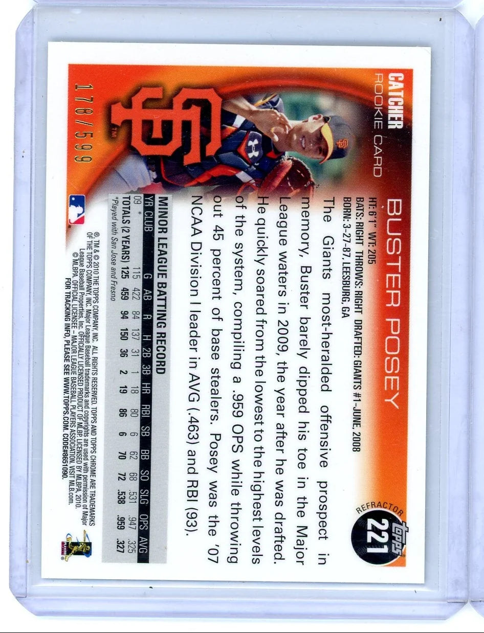 Buster Posey 2010 Topps Chrome green refractor rookie card (wrapper redemption) #'d 178/599