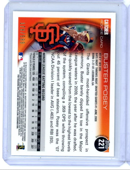 Buster Posey 2010 Topps Chrome green refractor rookie card (wrapper redemption) #'d 178/599