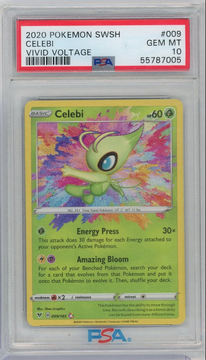 Celebi Pokémon Vivid Voltage Amazing Rare #009/185 PSA 10