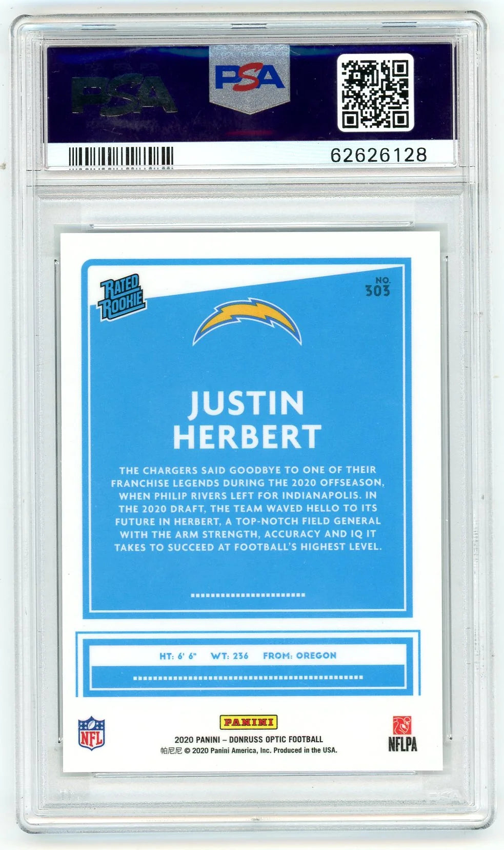 Justin Herbert 2020 Panini Donruss Optic Variation PSA 10
