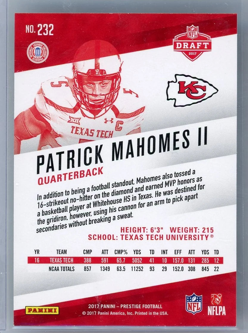 Patrick Mahomes 2017 Panini Prestige Rookie Card #232