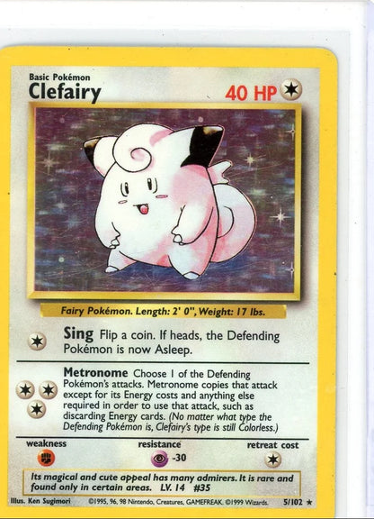 Clefairy 1999 Pokémon Base Set Holo #5/102 LP/MP