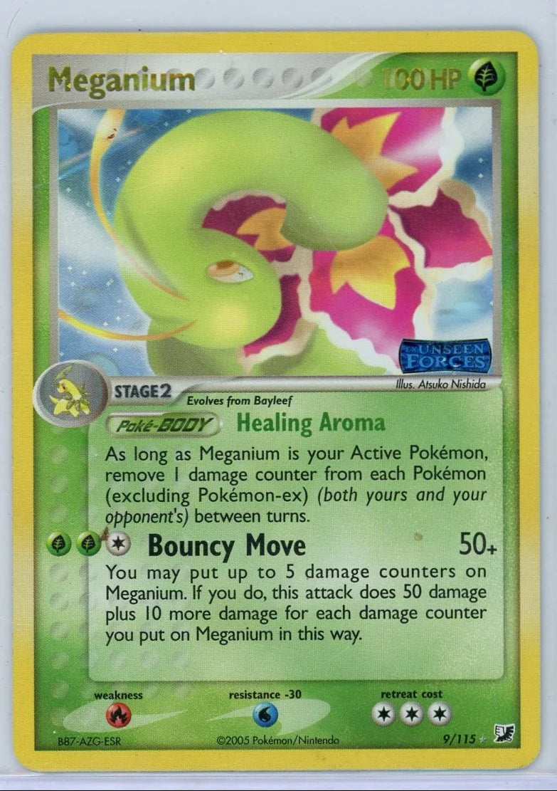 Meganium 2005 Pokemon Unseen Forces reverse holo (stamped) #9/115 DMG