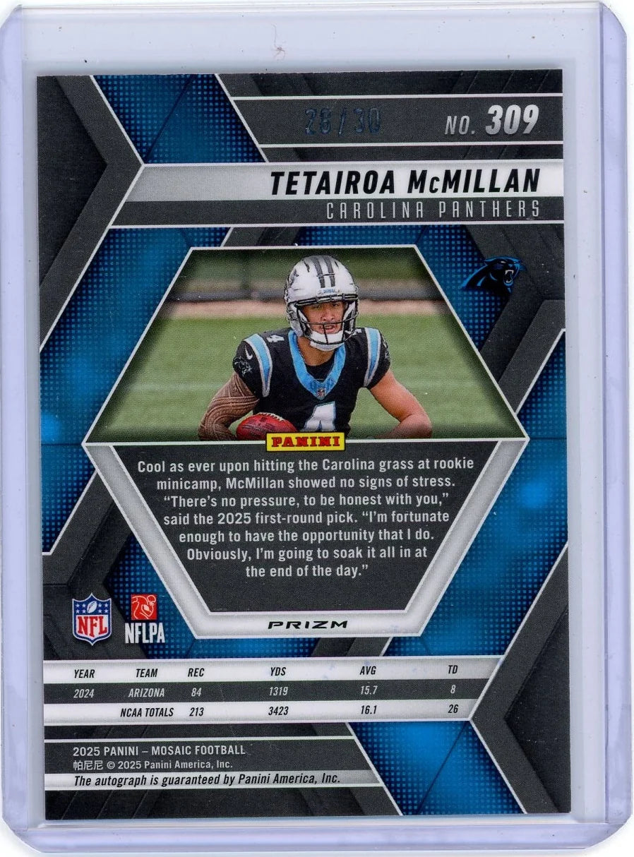 Tetairoa McMillan 2025 Panini Mosaic FOTL Pink Spectris Autograph RC #'d 28/30