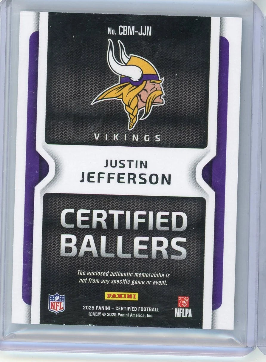 Justin Jefferson 2025 Panini Certified Ballers Aqua Patch #'d 62/75