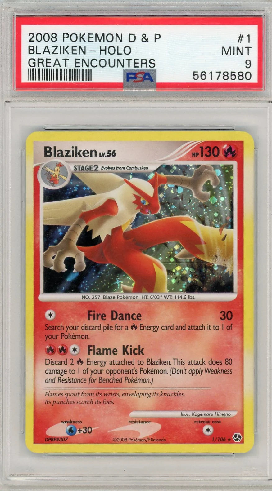 Blaziken Pokémon Diamond & Pearl Great Encounters Holo #1/106 PSA 9