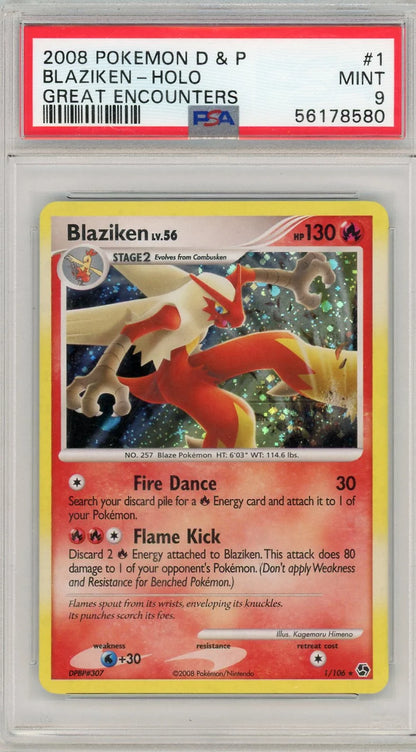 Blaziken Pokémon Diamond & Pearl Great Encounters Holo #1/106 PSA 9