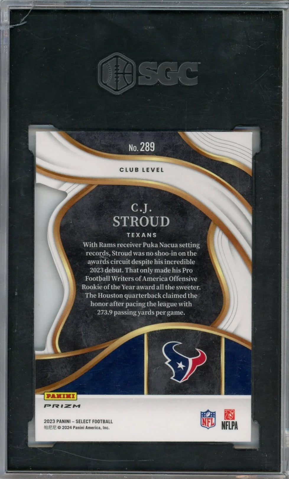 C.J. Stroud 2023 Panini Select Die-Cut RC #289 SGC Grade 10