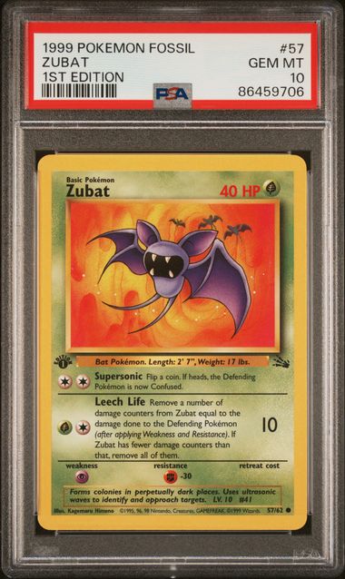 Zubat Pokemon Fossil 1st Edition PSA 10
