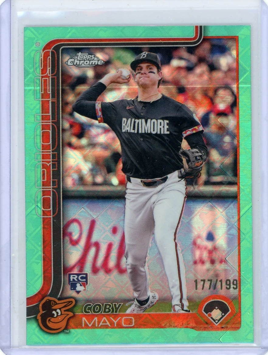 Coby Mayo 2025 Topps Chrome Logofractor Aqua Rookie Card #'d 177/199