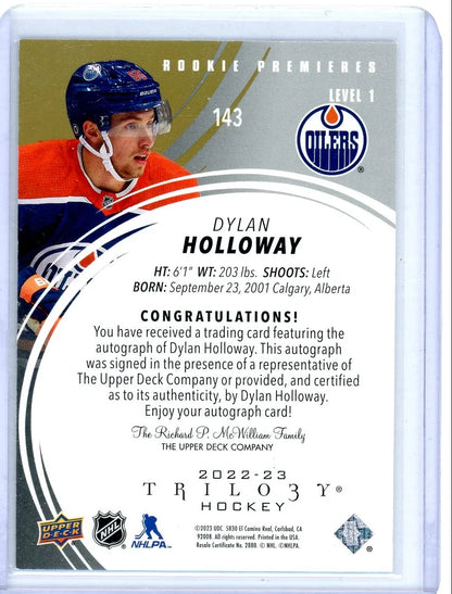Dylan Holloway 2022-23 Upper Deck Trilogy autograph rookie card #'d 291/299
