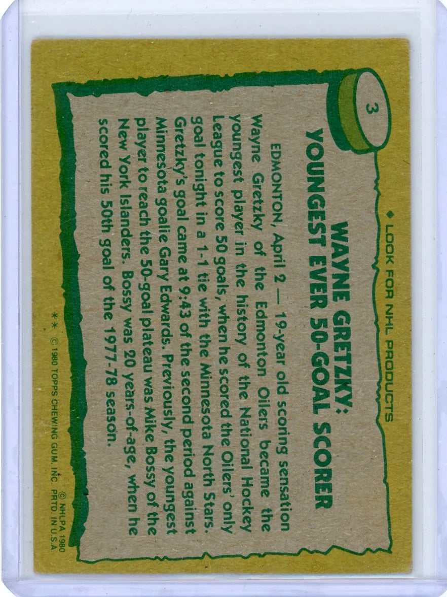 Wayne Gretzky 1980 Topps Record Breaker #3