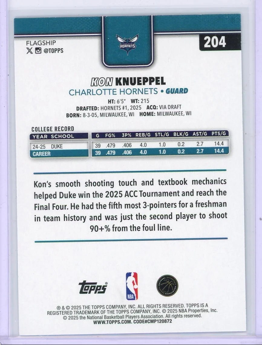 Kon Knueppel 2025-26 Topps Rookie Sand Glitter Foil #204