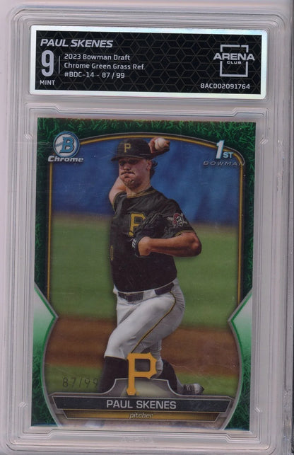 Paul Skenes 2023 Bowman Draft 1st Bowman Chrome Green Grass Refractor #'d 87/99 Arena 9