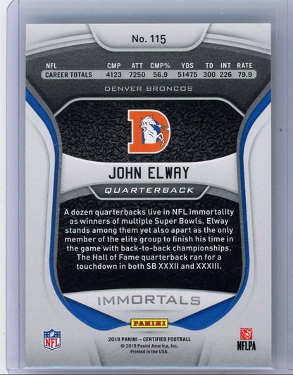 John Elway 2019 Panini Certified Immortals green mirror #'d 4/5