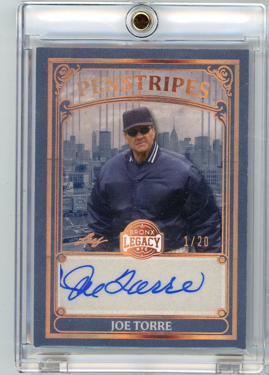 Joe Torre 2025 Leaf Bronx Legacy Penstripes Auto #'d 1/20