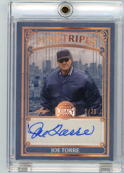 Joe Torre 2025 Leaf Bronx Legacy Penstripes Auto #'d 1/20