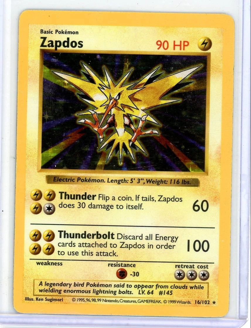 Zapdos 1999 Pokémon Base Set Shadowless Holo #16/102 LP/MP