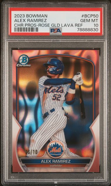 Alex Ramirez 2023 Bowman Chrome Prospects Rose Gold Lava Refractor #'d 06/10
