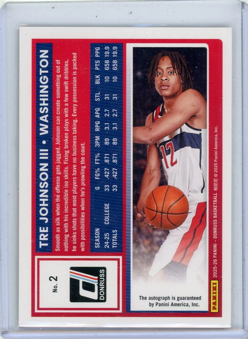 Tre Johnson III 2025-26 Panini Donruss Rated Rookie Orange Lava Auto #'d 46/99