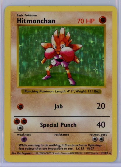 Hitmonchan Pokemon Base Set Shadowless holo #7/102 LP