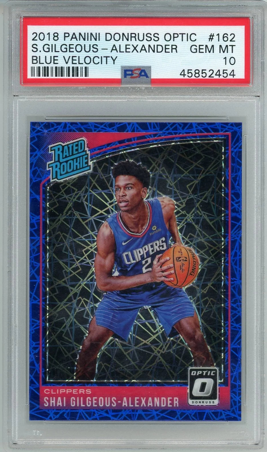 Shai Gilgeous-Alexander 2018 Panini Donruss Optic Blue Velocity rookie card PSA 10