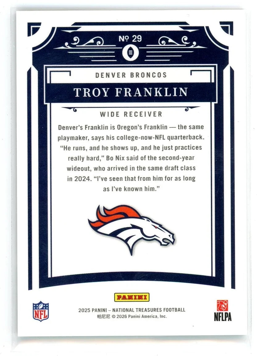 Troy Franklin 2025 Panini National Treasures Midnight #'d 08/20