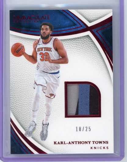 Karl-Anthony Towns 2024-25 Panini Immaculate Collection Swatches Red Jersey Relic #'d 18/25