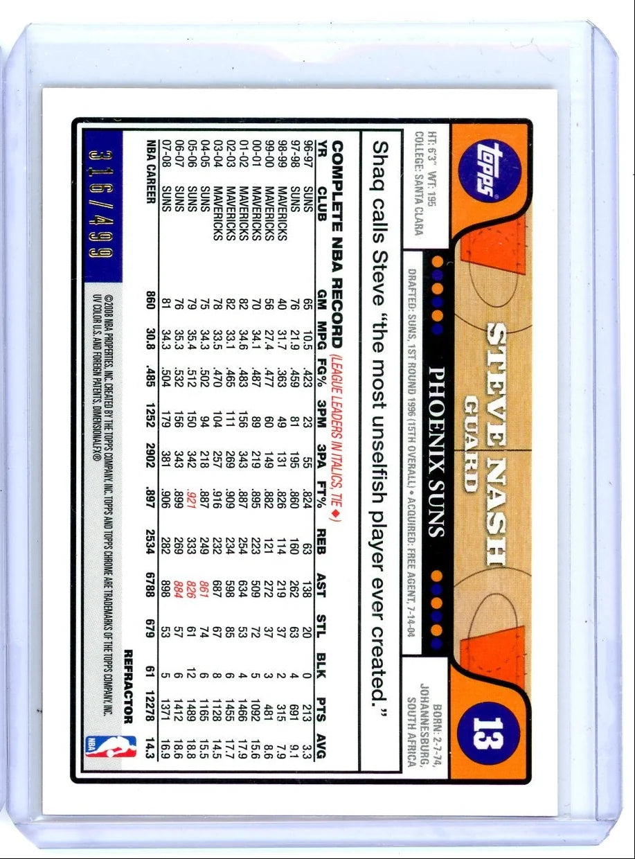 Steve Nash 2008-09 Topps Chrome orange refractor #'d 316/499
