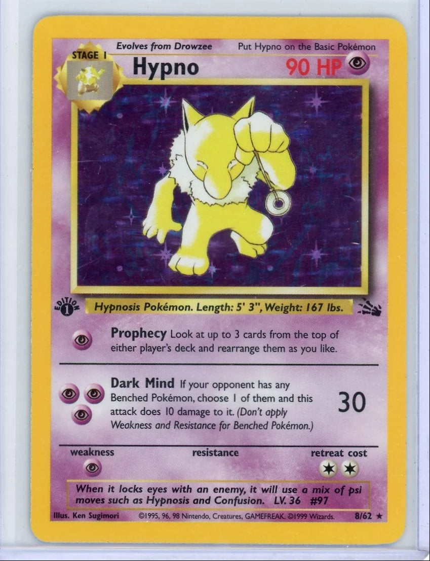 Hypno Pokémon Fossil 1st Edition Holo #8/62