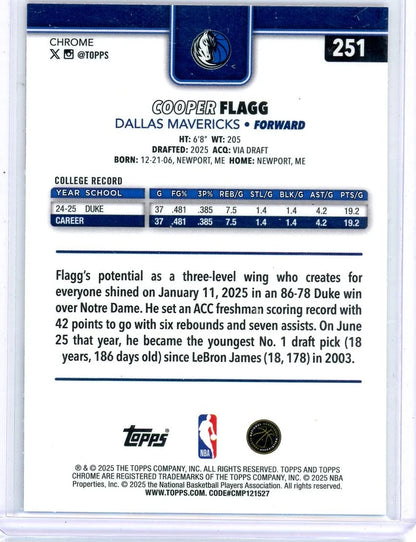 Cooper Flagg 2025 Topps Chrome Red White & Blue Refractor RC