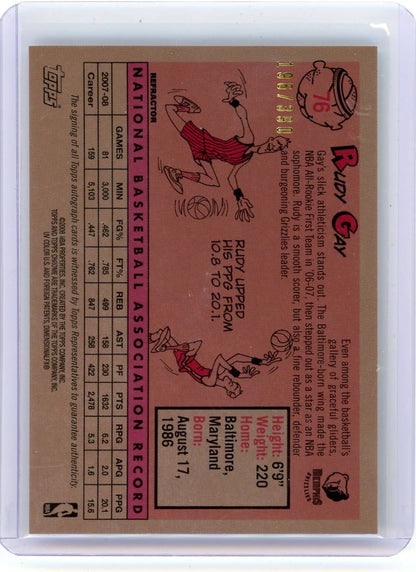 Rudy Gay 2008-09 Topps Chrome '58-'59 Variation Refractor Autograph #'d 196/390