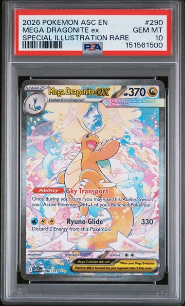 Mega Dragonite ex 2026 Pokémon Ascended Heroes Special Illustration Rare #290/217 PSA 10
