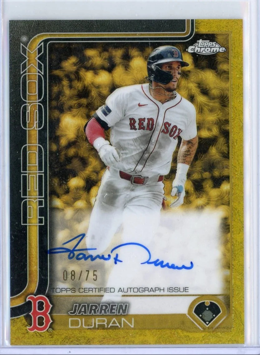 Jarren Duran 2025 Topps Chrome Gilded Blue Gold Auto #'d 08/75